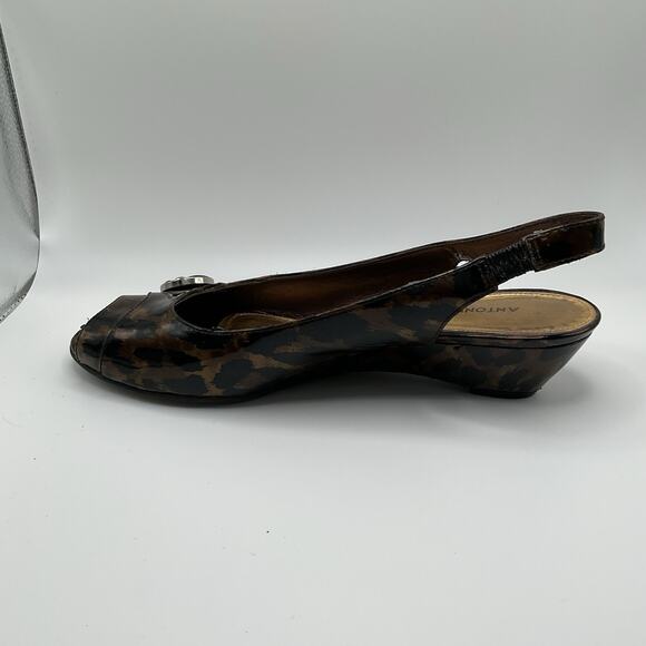 Antonio Melani Shoes Womens 8M Leopard Slingback Peep Toe Low Wedge Heel Slip On - Picture 8 of 13